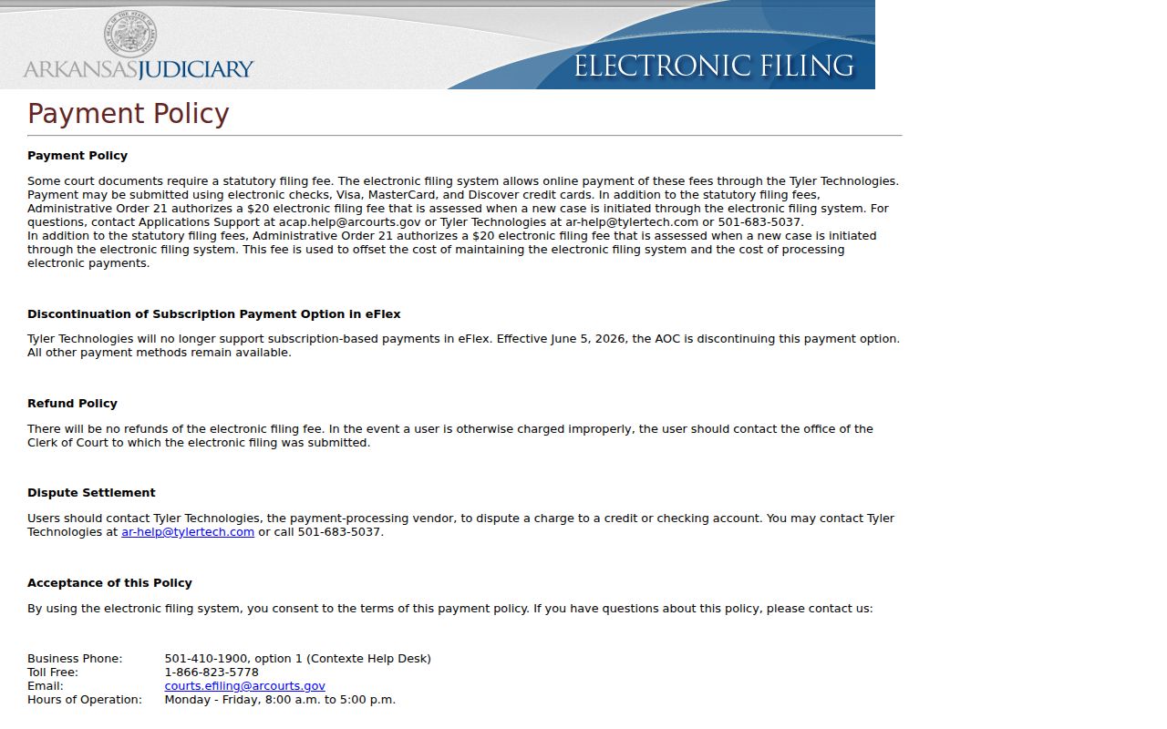 Drew County court record filing payment policy