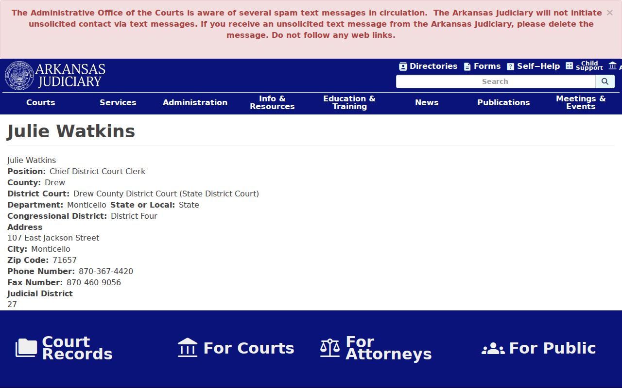 Drew County district court docket clerk profile