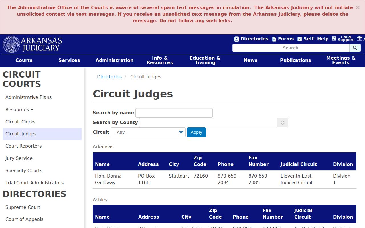 Drew County court docket circuit judges directory
