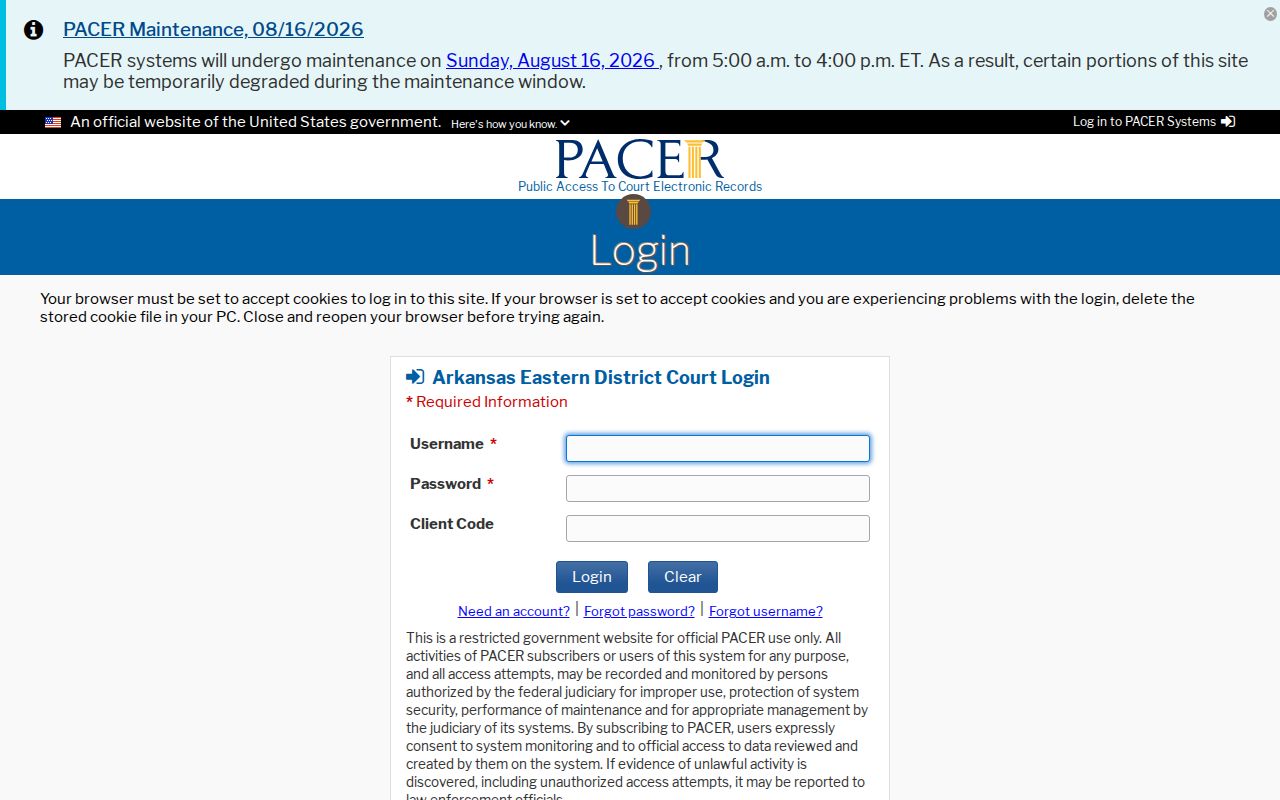 Winchester federal court docket Eastern District CM ECF login