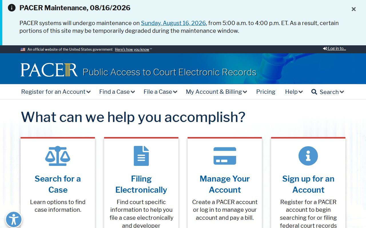 Winchester federal court docket PACER service